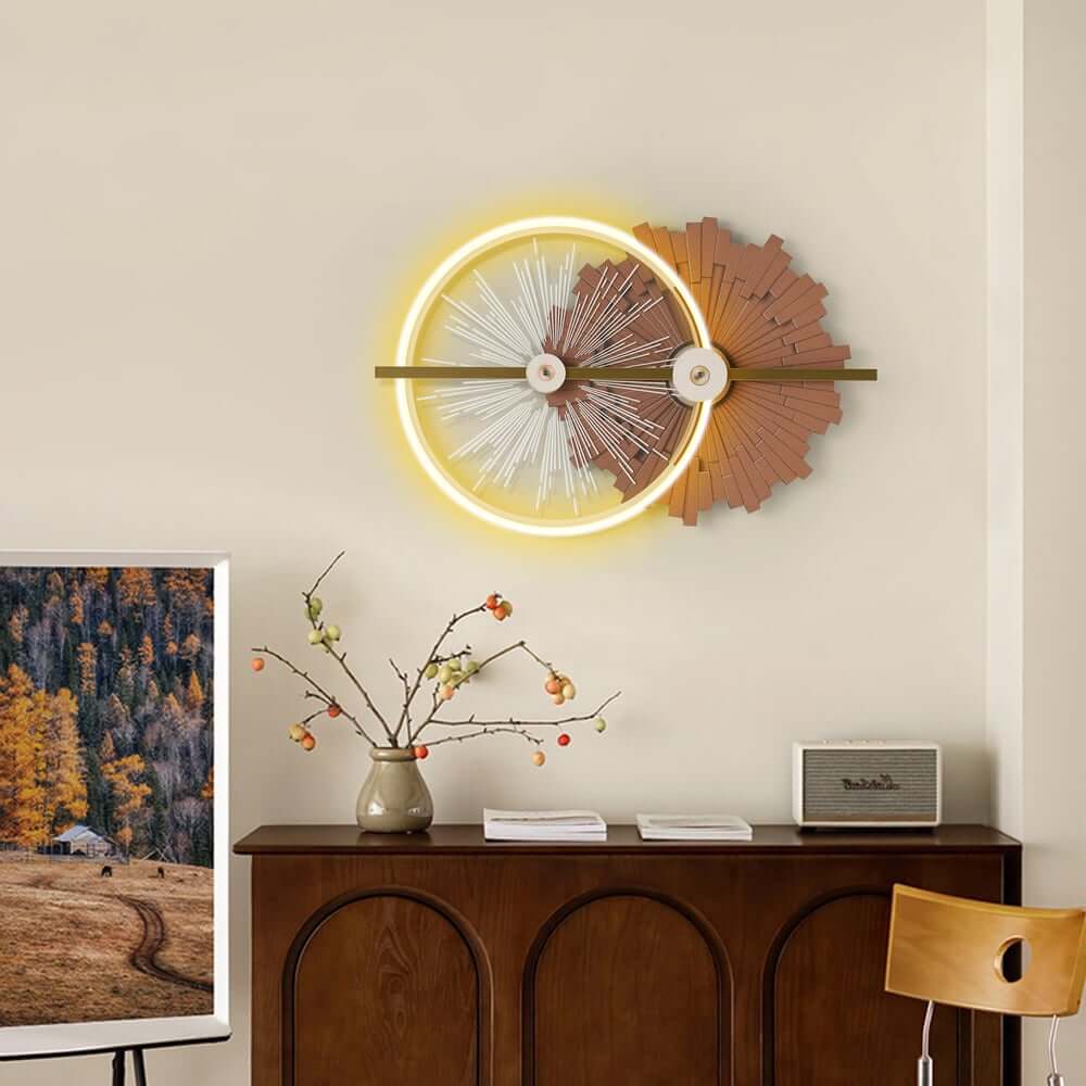 Modern Wooden Wall Art with Integrated LED Lighting, Round Design