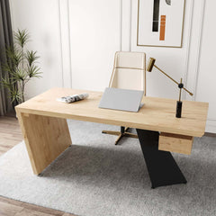 Modern Writing Desk And Chair Set With Metal Base And Drawer Main Product Image