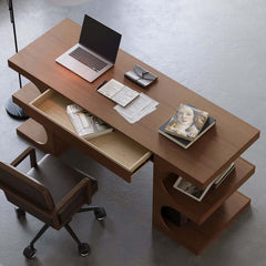 Modern Writing Desk with Drawer and Open Shelves