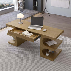 Modern Writing Desk with Drawer and Open Shelves