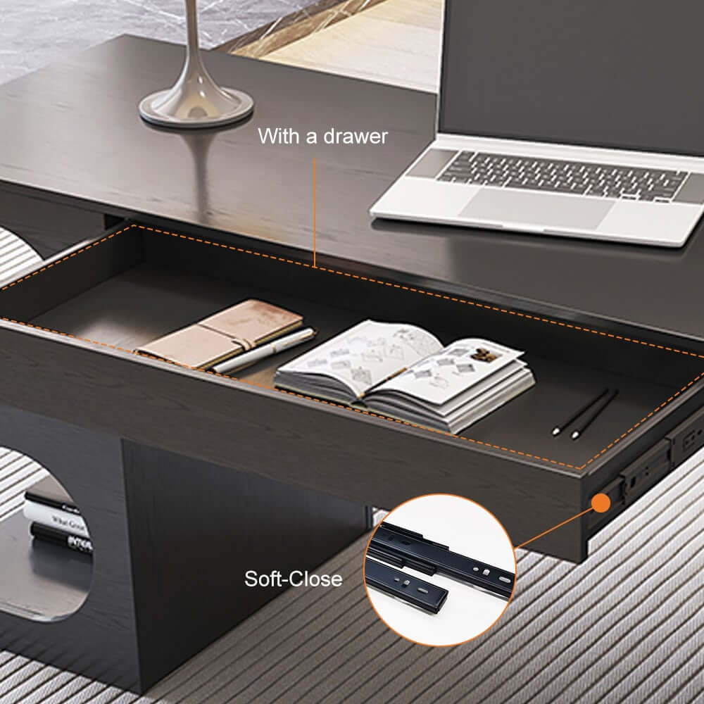 Modern Writing Desk with Drawer and Open Shelves