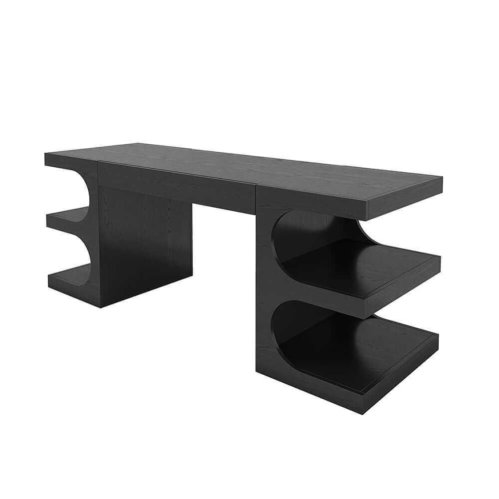 Modern Writing Desk with Drawer and Open Shelves