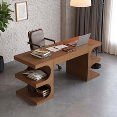 Modern Writing Desk with Drawer and Open Shelves