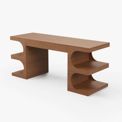 Modern Writing Desk with Drawer and Open Shelves