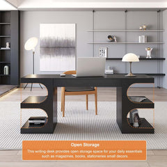 Modern Writing Desk with Drawer and Open Shelves