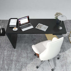 Modern Writing Desk with Drawer in Rubberwood and Metal Frame