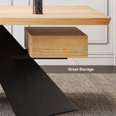 Modern Writing Desk with Drawer in Rubberwood and Metal Frame