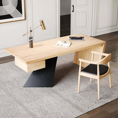Modern Writing Desk with Drawer in Rubberwood and Metal Frame