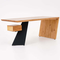 Modern Writing Desk with Drawer in Rubberwood and Metal Frame