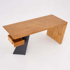 Modern Writing Desk with Drawer in Rubberwood and Metal Frame