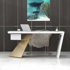 Modern Writing Desk with Drawer in Rubberwood and Metal Frame