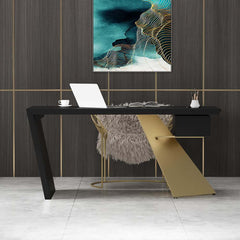 Modern Writing Desk with Drawer in Rubberwood and Metal Frame