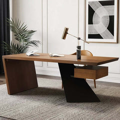 Modern Writing Desk with Drawer in Rubberwood and Metal Frame