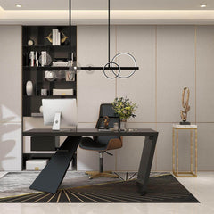 Modern Writing Desk with Drawer in Rubberwood and Metal Frame