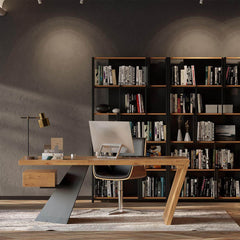 Modern Writing Desk with Drawer in Rubberwood and Metal Frame