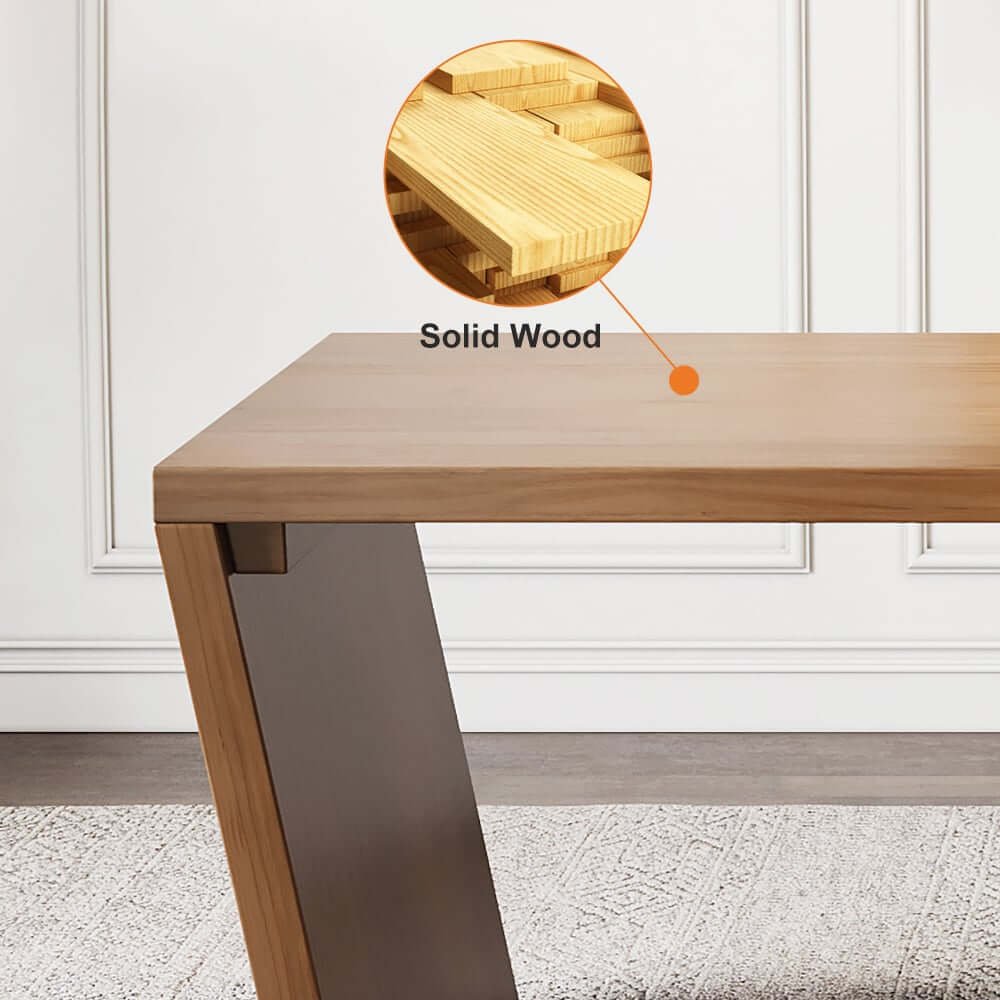 Modern Writing Desk with Drawer in Rubberwood and Metal Frame