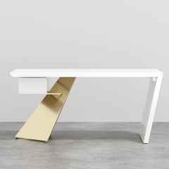 Modern Writing Desk with Drawer in Rubberwood and Metal Frame