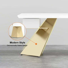 Modern Writing Desk with Drawer in Rubberwood and Metal Frame