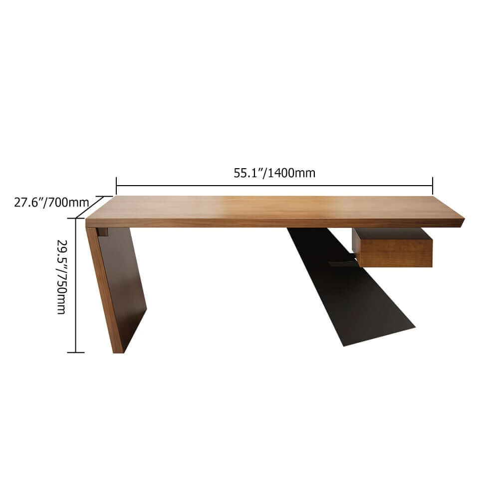 Modern Writing Desk with Drawer in Rubberwood and Metal Frame Dimensions