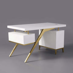 Modern Writing Desk with Gold Frame and Storage Cabinet