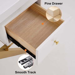 Modern Writing Desk with Gold Frame and Storage Cabinet