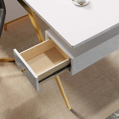 Modern Writing Desk with Gold Frame and Storage Cabinet