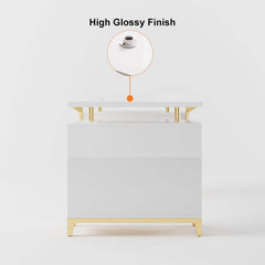 Modern Writing Desk with Gold Frame and Storage Cabinet