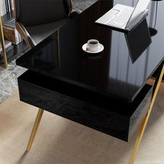 Modern Writing Desk with Gold Frame and Storage Cabinet
