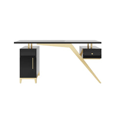 Modern Writing Desk with Gold Frame and Storage Cabinet