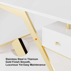 Modern Writing Desk with Gold Frame and Storage Cabinet