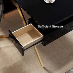 Modern Writing Desk with Gold Frame and Storage Cabinet