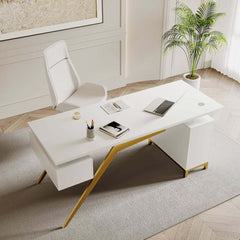 Modern Writing Desk with Gold Frame and Storage Cabinet