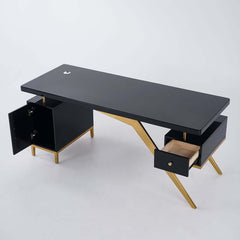 Modern Writing Desk with Gold Frame and Storage Cabinet