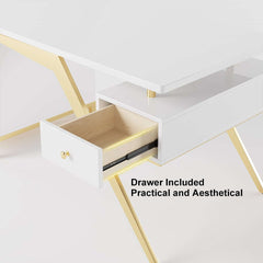 Modern Writing Desk with Gold Frame and Storage Cabinet