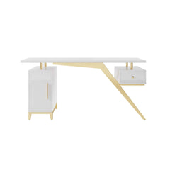 Modern Writing Desk with Gold Frame and Storage Cabinet
