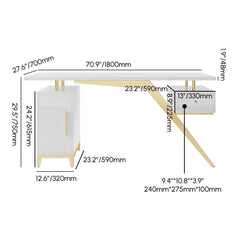 Modern Writing Desk with Gold Frame and Storage Cabinet Dimensions