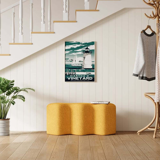 Modern Yellow Boucle Bench with Backless Design for Entryway