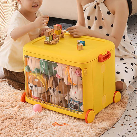 Modern Yellow Plastic Kids Toy Organizer Cart with Wheels