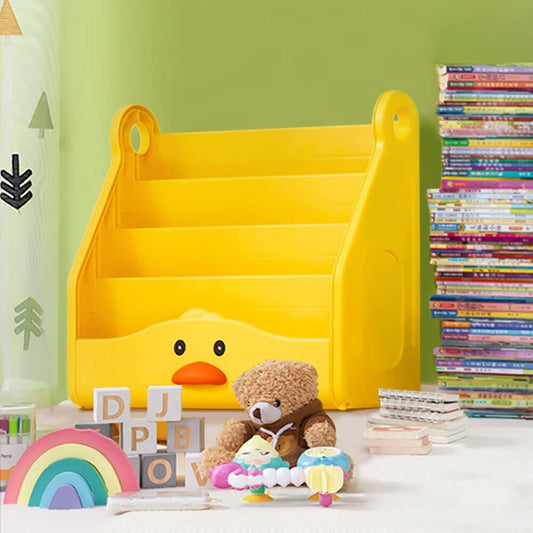 Modern Yellow Plastic Toy Organizer with 4 Open Shelves