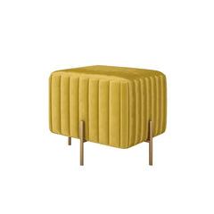 Modern Yellow Velvet Upholstered Ottoman with Gold Legs