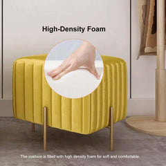 Modern Yellow Velvet Upholstered Ottoman with Gold Legs