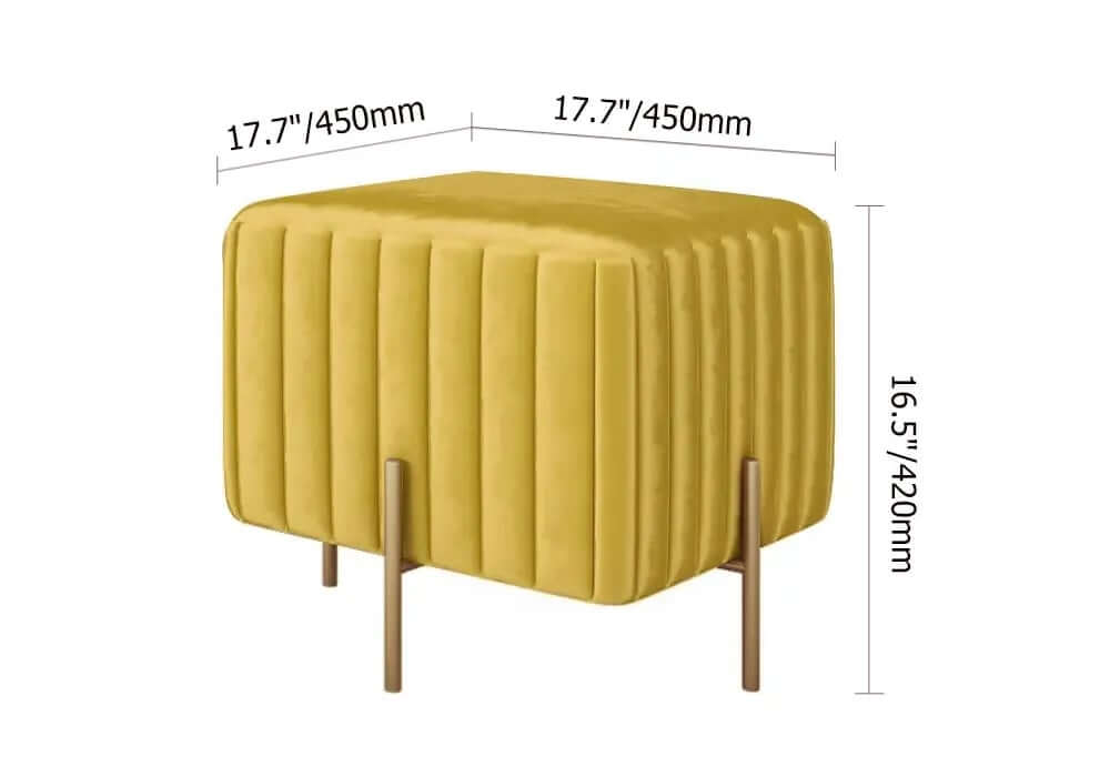 Modern Yellow Velvet Upholstered Ottoman with Gold Legs Dimensions