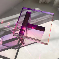 Modernist Acrylic Side Table Featuring Light-Refraction Geometry and Gloss Finish Main Product Image