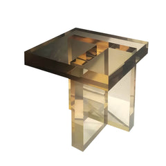 Modernist Acrylic Side Table Featuring Light-Refraction Geometry and Gloss Finish