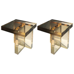 Modernist Acrylic Side Table Featuring Light-Refraction Geometry and Gloss Finish