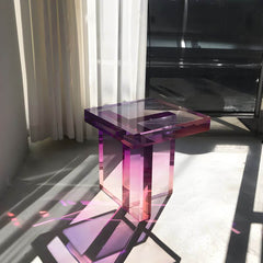 Modernist Acrylic Side Table Featuring Light-Refraction Geometry and Gloss Finish