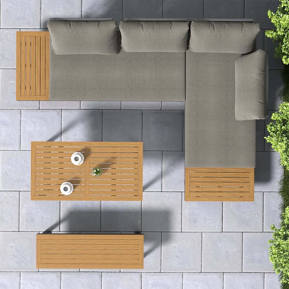 Modular Black & Brown Outdoor Sofa Set with Propane Fire Pit