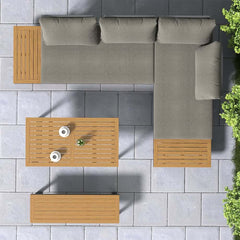 Modular Black & Brown Outdoor Sofa Set with Propane Fire Pit
