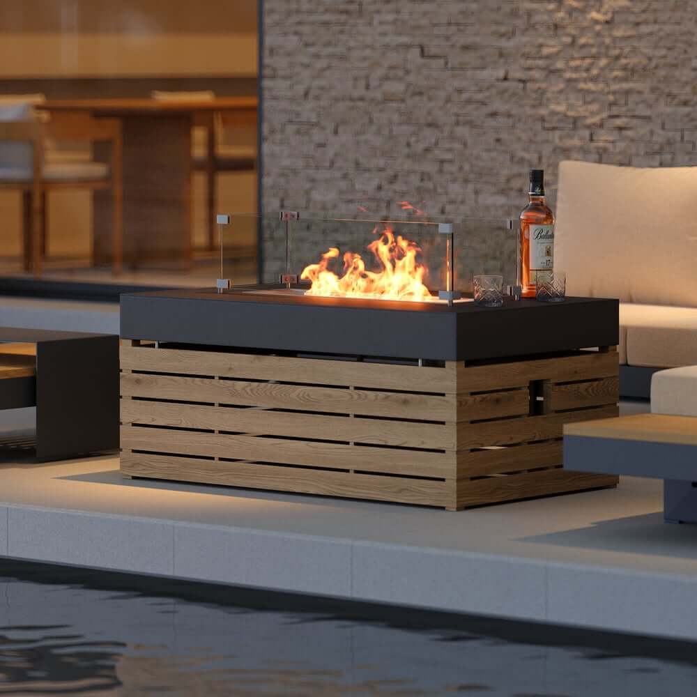 Modular Black & Brown Outdoor Sofa Set with Propane Fire Pit