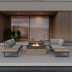 Modular Black & Brown Outdoor Sofa Set with Propane Fire Pit